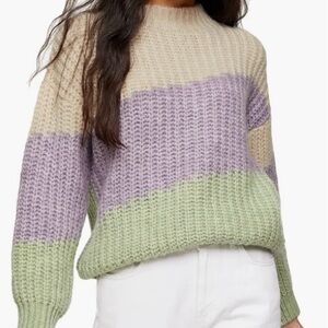 Topshop Colorblock Mock Neck Sweater Size 4 6 S Pastel Chunky Knit Jumper Winter